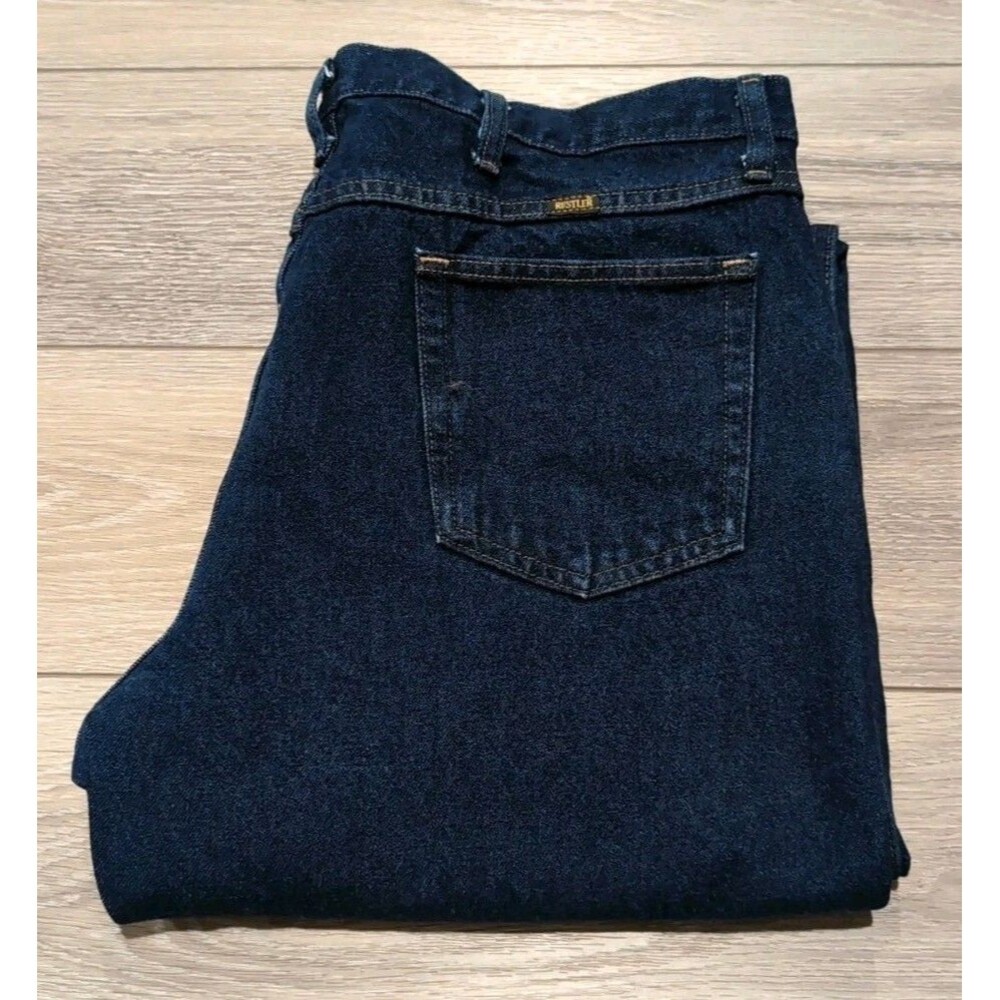 RUSTLER by WRANGLER STRAIGHT BLUE JEANS MEN'S SIZE 40 x 32 DARK WASH  EUC